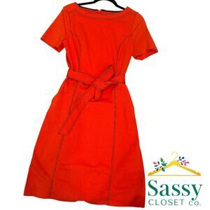 Boden Orange Short Sleeve Dress Fit & Flare Waist Tie Pockets Size 8R EUC